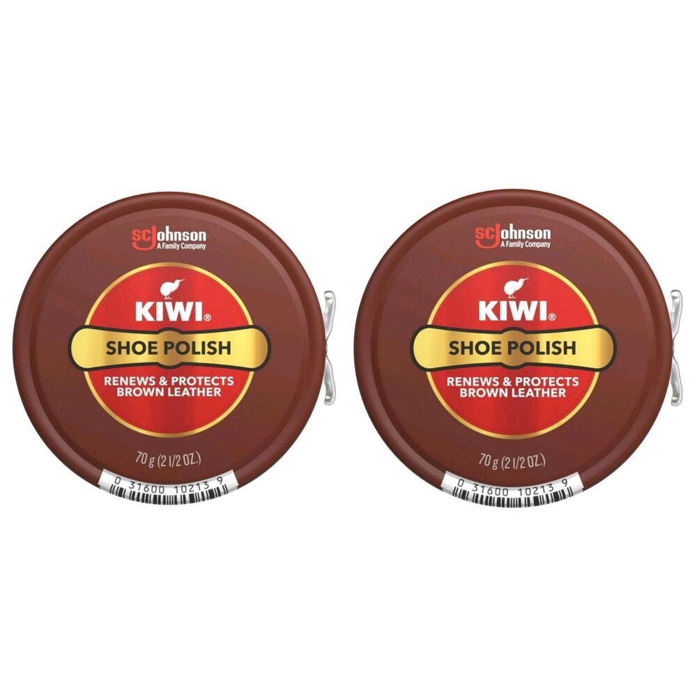 Kiwi Brown Shoe Polish 2.5oz 70g 2 Pack Renews &‎ Protects Leather Shoes Bags
